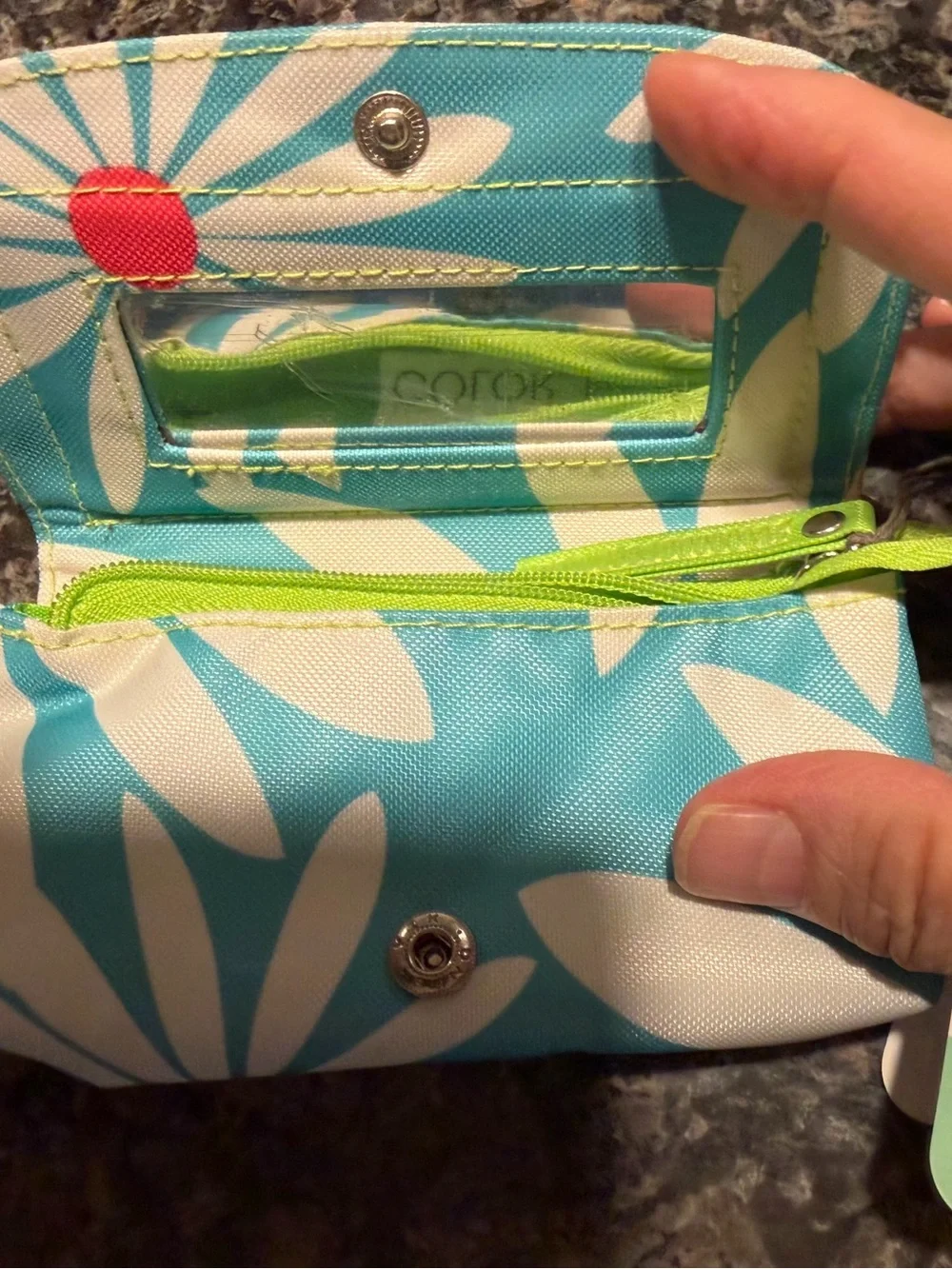 All For Color Turquoise Floral Lipstick Zippered Pouch with  Mirror.  Retired.